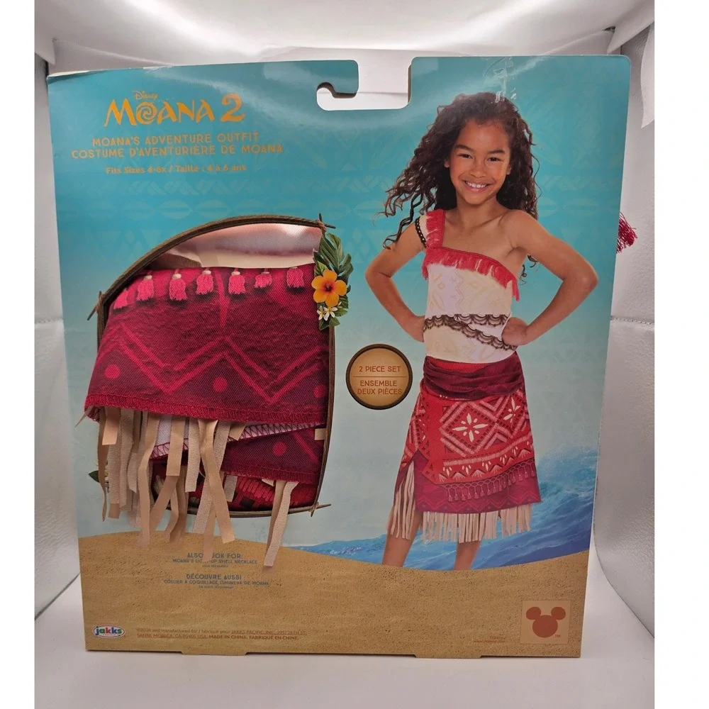 Disney Moana 2 Adventure Outfit Kids Costume Top Skirt Set Halloween 4-6x